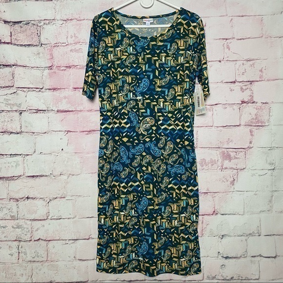 Lularoe Blue Yellow Paisley Designed Dress